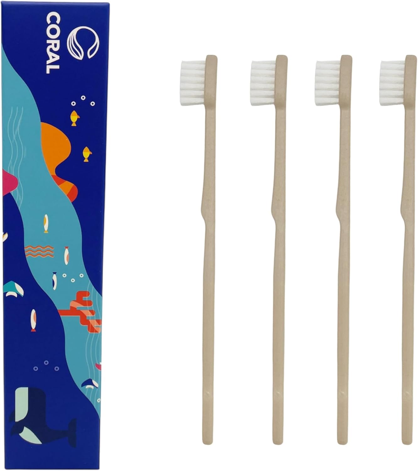 CORAL Bamboo Toothbrushes - Medium - 100% Plant-Based Bamboo-Fiber Composite, Durable & Splinter Free, Fine BPA Free Bristles, 4 Individually Packaged Brushes - Adult