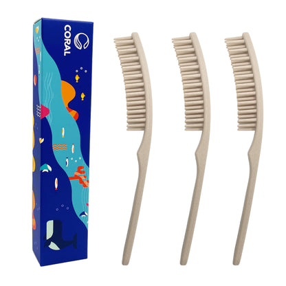 CORAL 3 Bamboo Hair Combs - 100% Compostable Plant-Based Bamboo-Fiber Composite, Durable, Anti-static & Heat Resistant, For All Hair Types, Plastic & BPA Free - 3 Individually Packaged Combs
