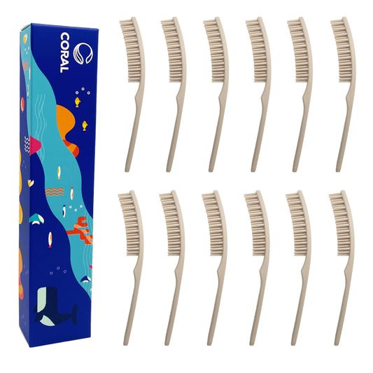 CORAL 12 Bamboo Hair Combs - 100% Compostable Plant-Based Bamboo-Fiber Composite, Durable, Anti-Static & Heat Resistant, For All Hair Types, Plastic & BPA Free - 12 Individually Packaged Combs