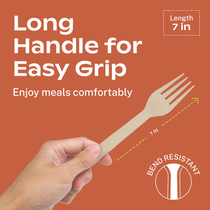 CORAL 100% Compostable Forks - 400 Heavy Duty Eco Forks (7.0 inch) - Break-Resistant with Smooth Edges, Eco-Friendly Alternative to Plastic Cutlery - Biodegradable & Disposable Forks for Parties