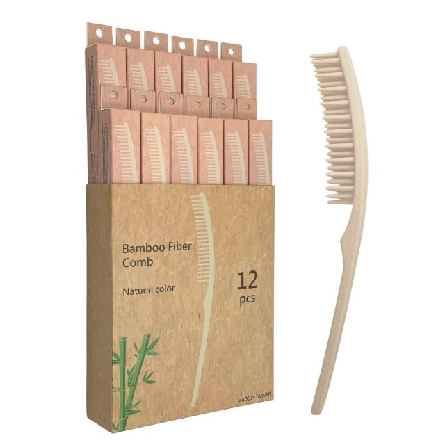 CHANYI eco bamboo fiber hair comb anti-static smooth green plastic-free natural bpa-free eco-friendly compostable sustainable recyclable travel hotel combs health 12pack 