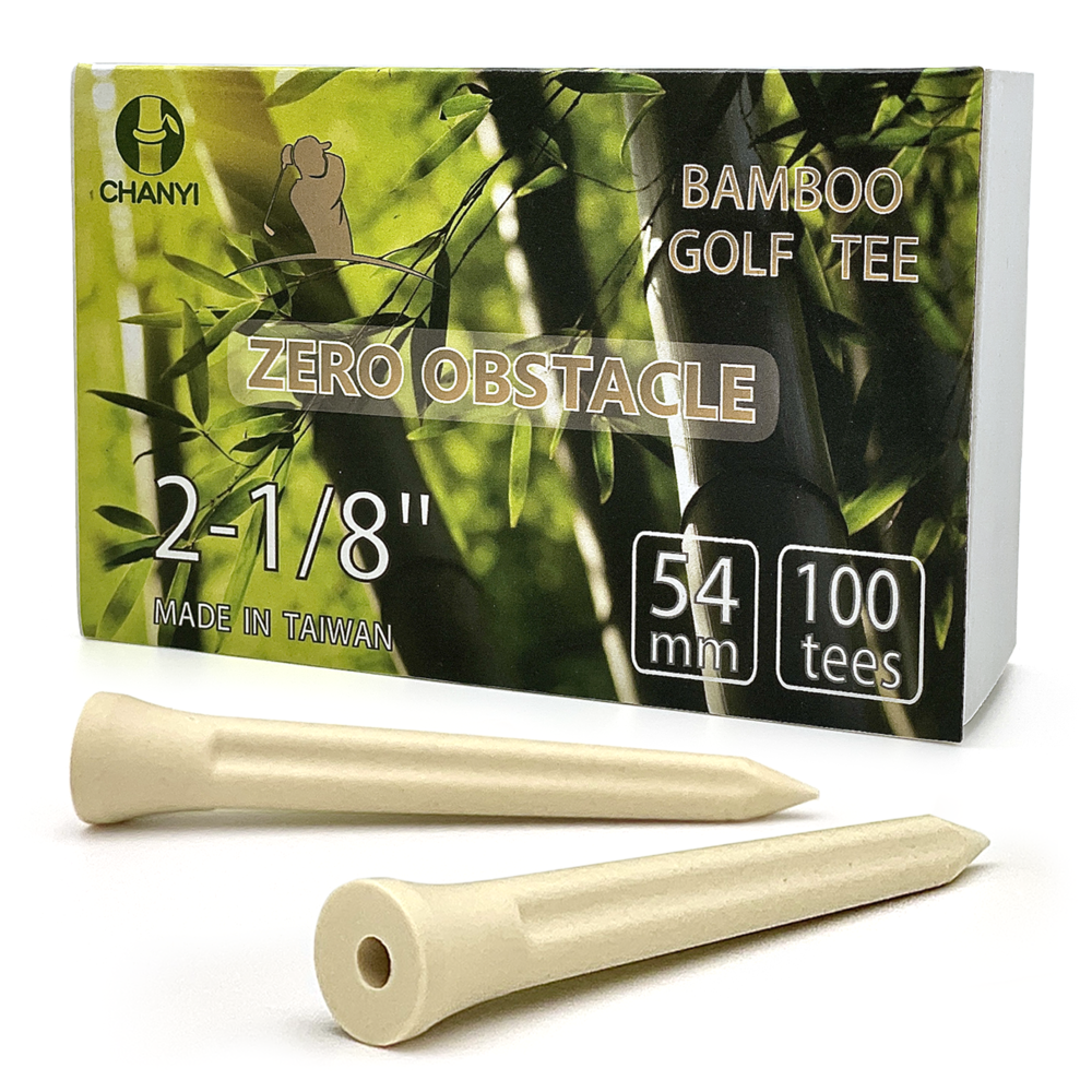 CHANYI 100 Zero Obstacle Bamboo Golf Tees 2-1/8 inch - Durable & Compostable, 100% Plant-Based Bamboo Composite, Sustainable Material, Reduces Friction & Side Spin, Extra Stable - Pack of 100
