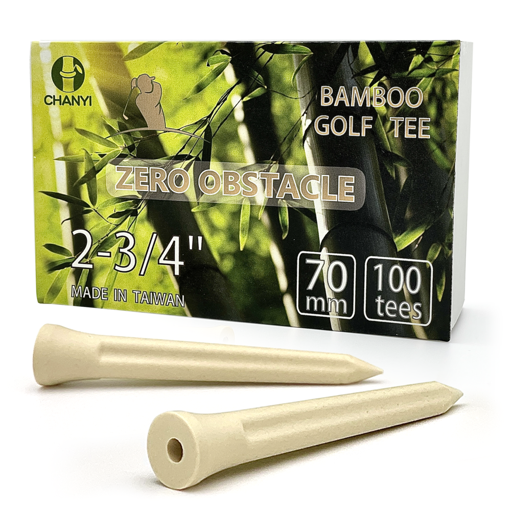 CHANYI 100 Zero Obstacle Bamboo Golf Tees 2-3/4 inch - Durable & Compostable, 100% Plant-Based Bamboo Composite, Sustainable Material, Reduces Friction & Side Spin, Extra Stable - Pack of 100